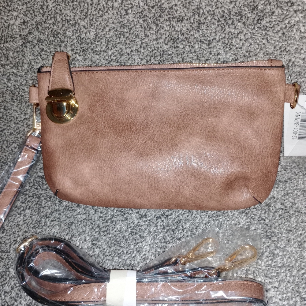 Buckle Lock Lara Clutch (Brown/Pink)